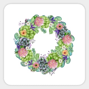 Succulent Watercolor Floral Wreath Sticker